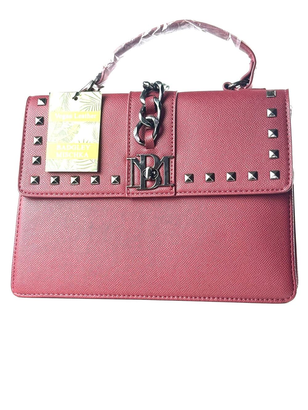 Badgley Mischka Studded Vegan Leather Top Handle Crossbody Satchel NWT
